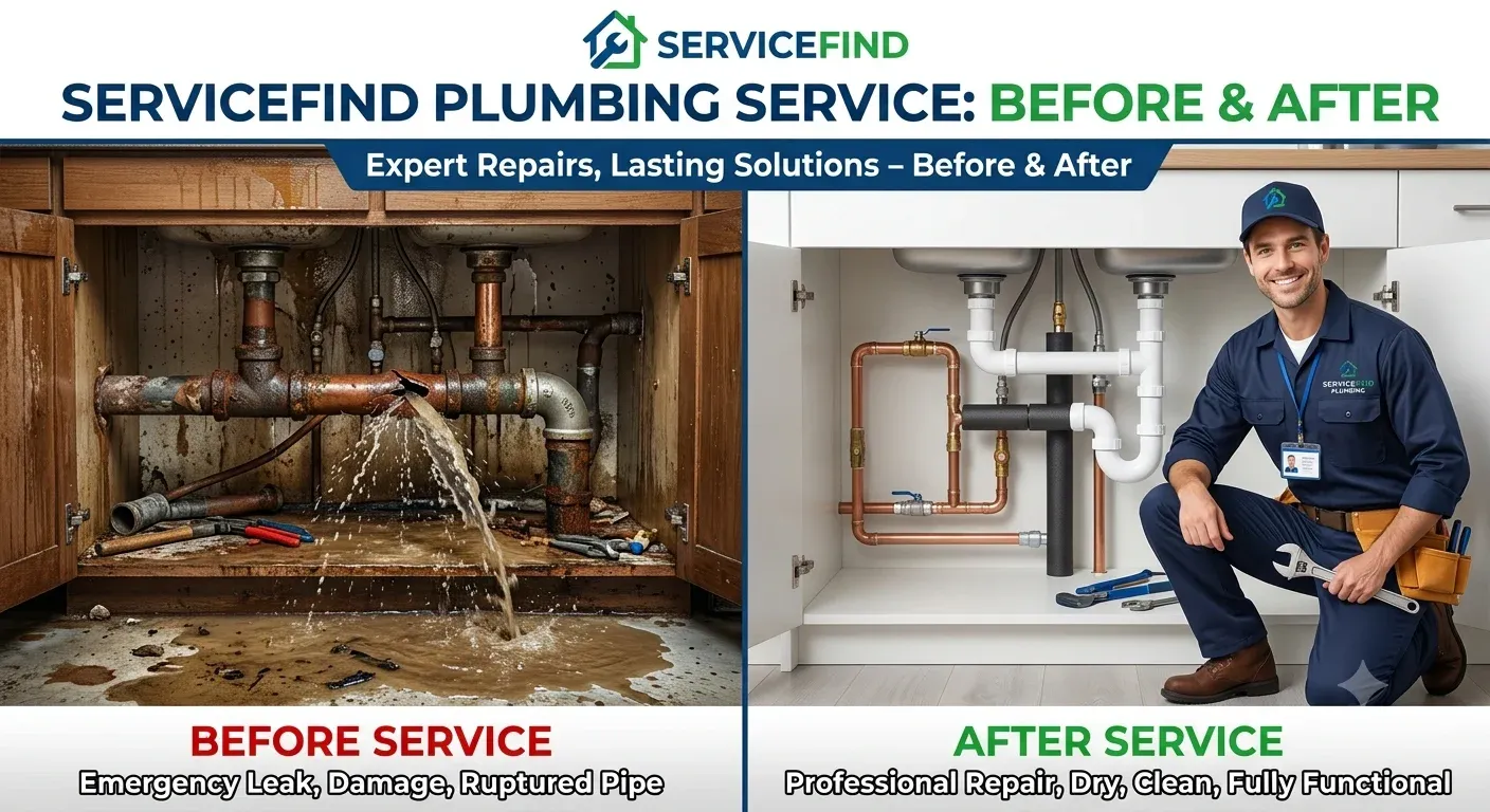 Before and after plumbing repair in Dundalk, MD